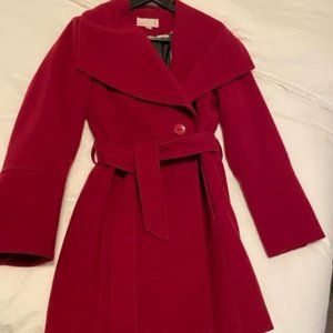 Cleo Red Wool Belted Pea Coat w Belt Size 2